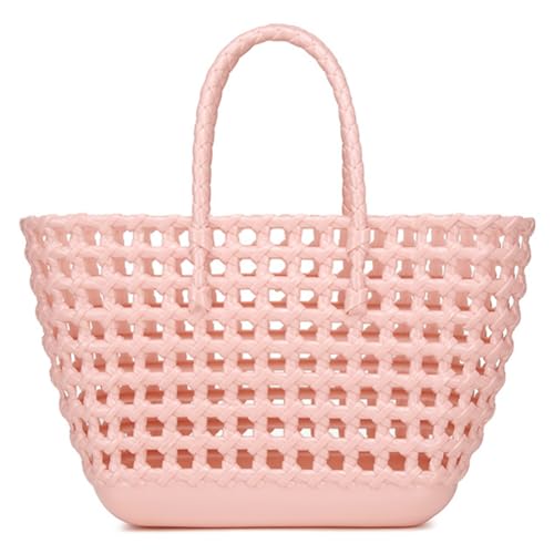 Fehploh Damen-Mesh-Tasche mit Griff oben, großes Fassungsvermögen, wasserdichte Strandtasche, einfarbig, stilvolle Korbtasche, ausgehöhlt, für Outdoor-Camping (07) von Fehploh