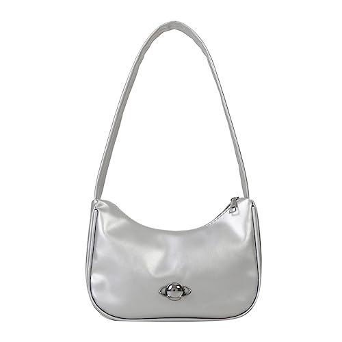 Fehploh Damen-Mini-Geldbörse mit Reißverschluss, modische Hobo-Handtaschen, Leder-Unterarm-Geldbörse, Vintage, leicht, solide Geldbörse, Clutch (Silber) von Fehploh