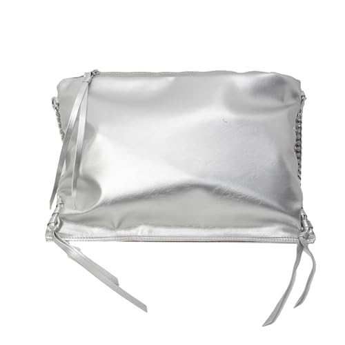 Fehploh Damen PU-Handtasche mit großem Fassungsvermögen, elegante Handtasche, einfarbig, lässige Tragetasche, Kettenriemen, stilvolle Umhängetasche für Party, Urlaub (Silber) von Fehploh