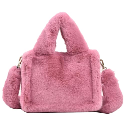 Fehploh Damen Pelztasche mit Griff, weich, einfach, einfarbig, quadratisch, Crossbody-Tasche, Damen, Winter, Alltagstasche, rose, 210.00x160.00x90.00mm/8.27x6.3x3.54inch von Fehploh