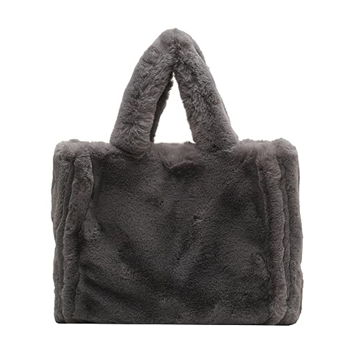 Fehploh Damen-Plüsch-Umhängetasche, weich, flauschig, niedliches Kunstfell, Hobo-Tasche, trendig, große Kapazität, für den täglichen Gebrauch, grau, One Size von Fehploh