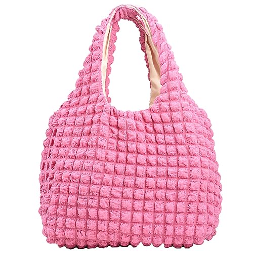 Fehploh Damen-Puffertasche, plissiert, niedlich, leicht, faltbar, modisch, große Kapazität, Einkaufshandtasche für Damen (Rosarot) von Fehploh