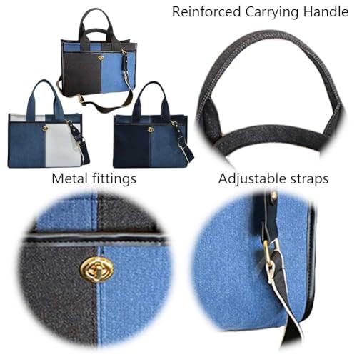 Fehploh Damen Retro Umhängetasche Kontrastfarbe Denim Damen Outdoor-Tasche (Dunkelblau) von Fehploh