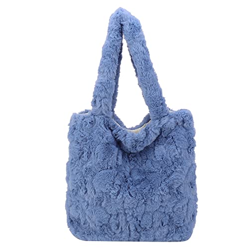 Fehploh Damen-Schulterhandtaschen, flauschige Herbst-Winter-Clutch-Handtasche, weicher Plüsch, solide, tragbare Reise-Geldbörse für Damen und Mädchen, Geschenk (blau) von Fehploh