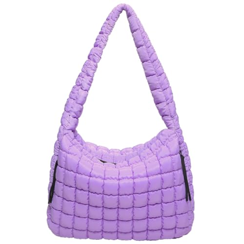 Fehploh Damen-Schultertasche, modische Luftpolstertasche, große Kapazität, bauschige Umhängetasche, einfarbig, Reißverschluss für Party, Urlaub, violett, 390.00x360.00x150.00mm von Fehploh