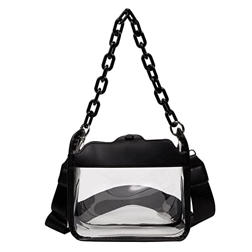 Fehploh Damen Stadion-zugelassene Pendlertasche, modische Kette, Tragetasche, transparent, tragbar, elegant, Reisen, Schwarz , 20x18x10cm von Fehploh