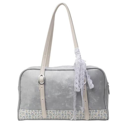 Fehploh Damen-Tasche mit Blumen-Patchwork, PU-Leder, Blumen-Umhängetasche, große Kapazität, niedliche Unterarmtasche, Mädchen-Outdoor-Tagestasche (Silber) von Fehploh