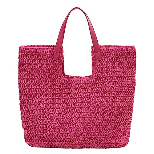 Fehploh Damen-Umhängetasche, Sommer-Stroh-Handtasche, lässige Web-Achseltaschen, große Kapazität, Unterarmtasche, solide Strandtasche for den Urlaub (Rosa) von Fehploh