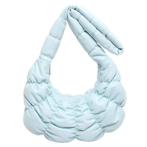 Fehploh Damen-Umhängetasche, gerüscht, PU-Leder, plissiert, Umhängetasche, Reißverschluss, halbmondförmige Schultertasche, Tagestasche for Damen (blau) von Fehploh