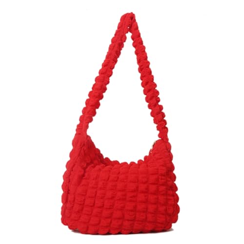 Fehploh Damen-Umhängetasche, luxuriöse Designer-Nylon-Umhängetasche, große Kapazität, Unterarmtasche, einfarbig, einfache Pendler-Handtasche, Make-up-Kosmetiktasche (rot) von Fehploh