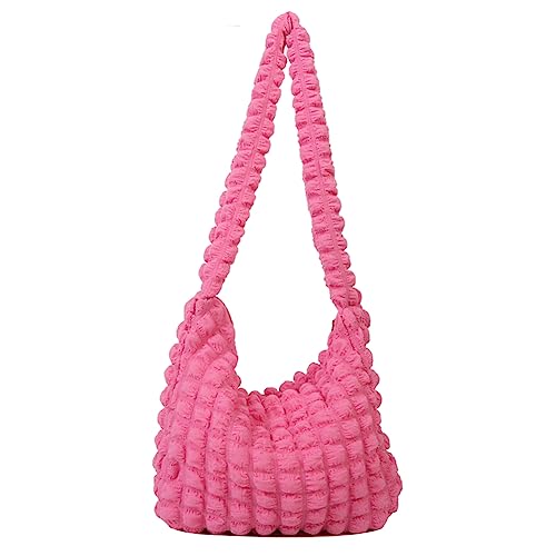 Fehploh Damen-Umhängetasche, luxuriöse Designer-Nylon-Umhängetasche, große Kapazität, Unterarmtasche, plissierte Blasen, einfache weibliche Pendler-Handtasche, Make-up-Kosmetiktasche (Rosaro von Fehploh