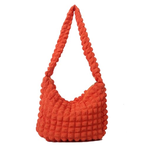 Fehploh Damen-Umhängetasche, luxuriöse Designer-Nylon-Umhängetasche, große Kapazität, Unterarmtasche, plissierte Blasen, einfache weibliche Pendler-Handtasche für Büro, Reisen (Orange) von Fehploh