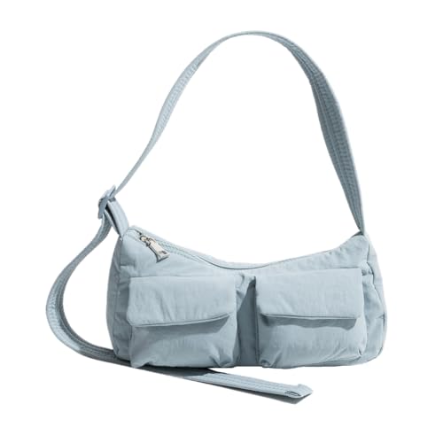 Fehploh Damen-Umhängetasche, modisch, einfarbig, lässig, Unterarmtasche, großes Fassungsvermögen, einfache Messenger-Tasche, Reißverschluss, für Outdoor-Reisen (blau) von Fehploh