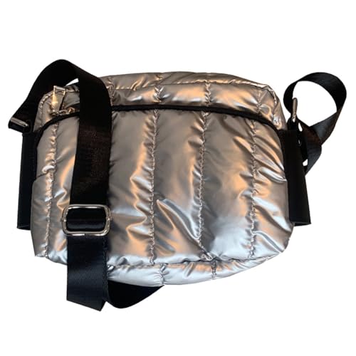 Fehploh Damen-Umhängetasche, modisch, großes Fassungsvermögen, lässige Umhängetasche, einfarbig, Umhängetasche, verstellbarer Riemen, gesteppt, Messenger-Pack (Silber) von Fehploh