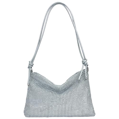 Fehploh Damen-Umhängetasche mit Diamanten, schicke Handtasche mit Strasssteinen, elegante Mode-Tragetasche, Reißverschluss, vielseitiger Riemen, verstellbar, formelle elegante Geldbörse (Sil von Fehploh