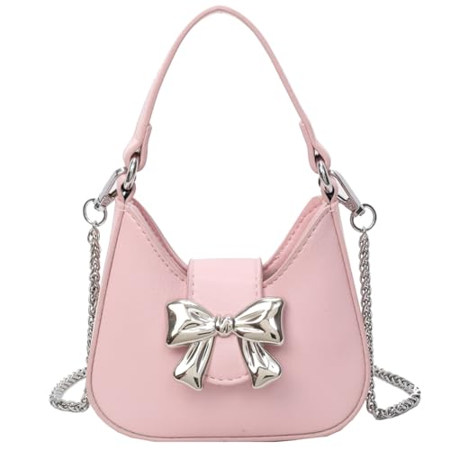 Fehploh Damen-Umhängetasche mit Kette, mit Schleife, Luxus-Umhängetasche, PU-Leder, vielseitige Achseltasche, einfarbig, weibliche Dating-Tasche, S, 230.00x130.00x50.00mm/9.06x5.12x1.97inch von Fehploh