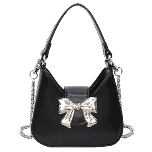 Fehploh Damen-Umhängetasche mit Kette, mit Schleife, Luxus-Umhängetasche, PU-Leder, vielseitige Achseltasche, einfarbig, weibliche Dating-Tasche, S, 230.00x130.00x50.00mm/9.06x5.12x1.97inch von Fehploh