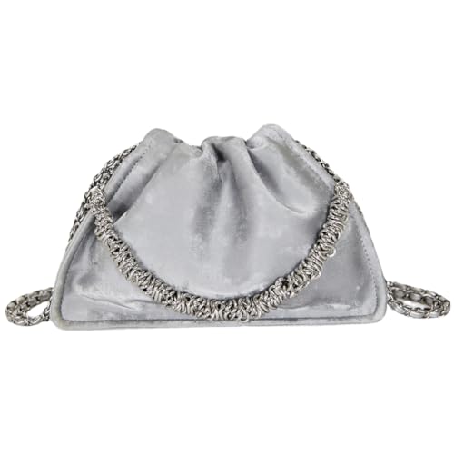 Fehploh Designer-Umhängetasche, gerüscht, modische Handtasche mit Kette, trendige Umhängetasche, großes Fassungsvermögen, Beuteltasche, Unterarmtasche für Damen (Silber) von Fehploh