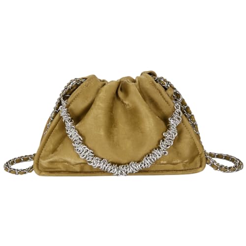 Fehploh Designer-Umhängetasche, gerüscht, trendige Umhängetasche mit Kette, Schultertasche, großes Fassungsvermögen, Clutch-Geldbörse, Unterarmtasche für Damen (Gold) von Fehploh