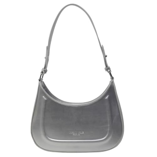 Fehploh Designer-Umhängetasche für Damen, einfarbig, PU, halbmondförmig, einfache Kuriertasche, verstellbarer Riemen, großes Fassungsvermögen, für Outdoor-Reisen, silber, 9.84*5.12*2.36inch von Fehploh