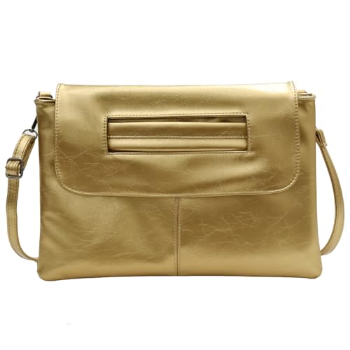 Fehploh Einfache Clutch-Handtasche for Damen, große Kapazität, lässige Umhängetasche, abnehmbarer Riemen, luxuriöse Umhängetasche, Damen-Pendeltasche (Gold) von Fehploh