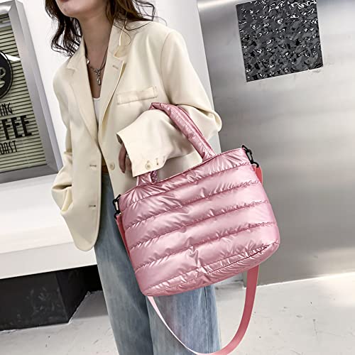 Fehploh Einfache Nylon-Handtasche für Damen, einfarbig, Stickgarn, Henkel, Freizeit, Reisen, Einkaufen (Rosa) von Fehploh