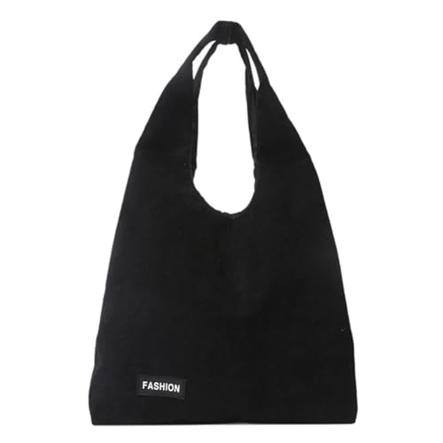 Fehploh Faltbare lässige Tragetasche, vielseitige Cord-Umhängetasche für Damen, trendige Hobo-Tasche, weiche große Kapazität, wiederverwendbare Einkaufstasche (schwarz) von Fehploh