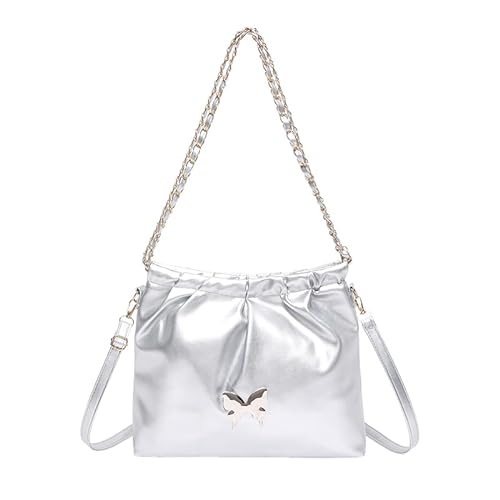 Fehploh Fashion Handtasche PU-Leder Bucket Bag mit verstellbarem Riemen Schultertasche Trendige Umhängetasche für Frauen (Silber) von Fehploh