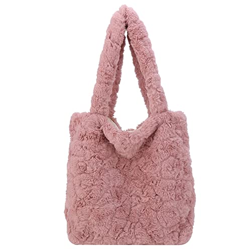 Fehploh Flauschige weiche Plüsch-tragbare Reise-Geldbörse für Damen, Schulterhandtaschen, Retro-Herbst-Winter-Tasche mit Griff oben für Damen und Mädchen, Geschenk (Rosa) von Fehploh