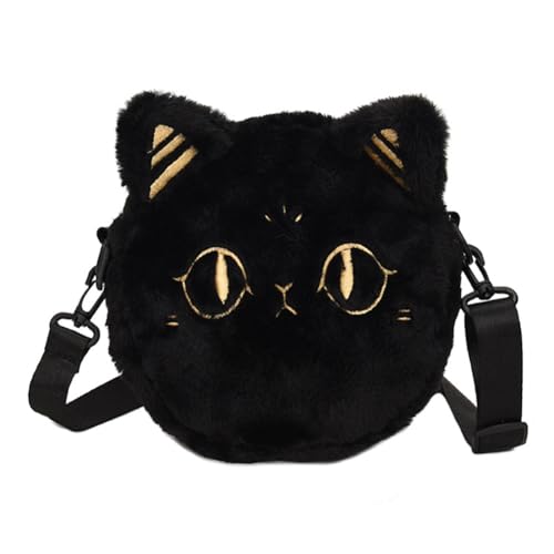 Fehploh Frauen Schwarze Katze Crossbody Tasche Mode Pelzige Umhängetasche Casual Fuzzy Tote Vielseitige Verstellbarer Riemen Weiche Handytasche, Schwarz , 260.00x100.00x70.00mm/10.24x3.94x7.87inch von Fehploh