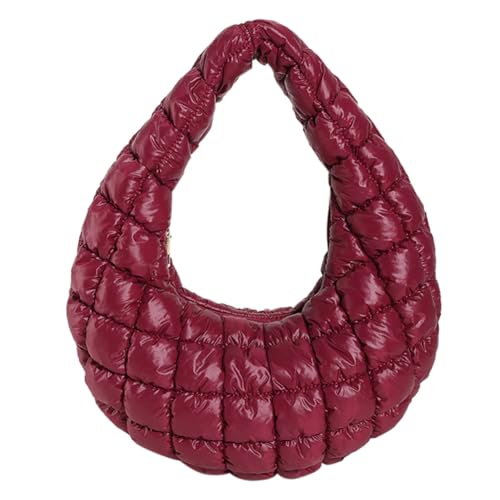 Fehploh Gepolsterte Hobo-Tasche für Damen, vielseitige Tasche mit Tragegriff oben, leicht, Wolkenfalten, gesteppt, stilvolle Geldbörse für Mädchen, rot, 350.00x190.00x70.00mm/13.78x7.48x2.76inch von Fehploh