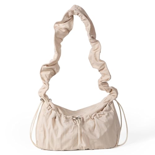 Fehploh Geraffte Designer-Einfache Umhängetasche, Nylon, modische Handtasche, einfarbig, trendige Umhängetasche, schicke Unterarmtasche für Damen (Khaki) von Fehploh