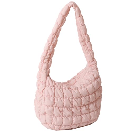 Fehploh Gesteppte, plissierte Damen-Shopper-Tasche, modische Wolke, großes Fassungsvermögen, Temperament, Reisen, Camping, Damen-Umhängetaschen (Rosa) von Fehploh