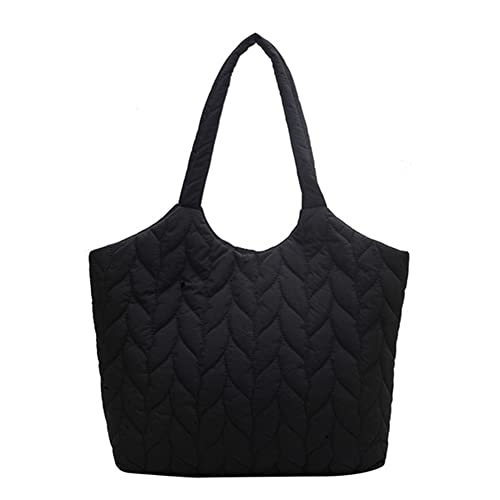 Fehploh Gesteppte Damen-Einkaufstasche, Stickgarn, Tragegriff oben, modisch, Nylon, elegant, mit Baumwolle, gepolstert für Wochenendurlaub, Schwarz , 33x32x13cm/12.99x12.60x5.12in von Fehploh