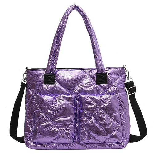 Fehploh Gesteppte Damen-Umhängetasche, plissiert, einfarbig, Gitter-Umhängetasche, vielseitig, mit Taschen, verstellbarer Riemen, für Party, Reisen, Arbeit, violett, 370*140*290mm/14.57*5.51*11.42in von Fehploh