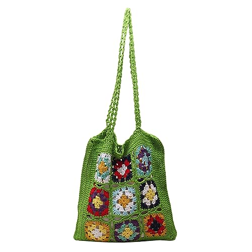 Fehploh Gestrickte Schultertasche for Damen, böhmische Webart, ästhetische Tasche, weich, ausgehöhlt, bunt, gewebte Tasche for weibliche Mädchen (grün) von Fehploh