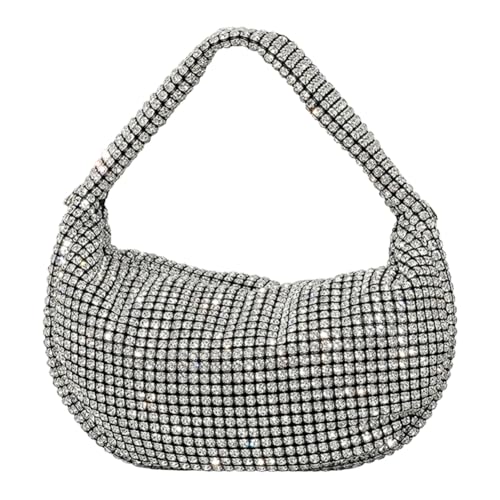 Fehploh Glitzernde Hobo-Tasche mit Strasssteinen, schlicht, modisch, für Damen, Glitzer, Abend-Clutch, schicke Clutch, silber, 270.00x160.00x60.00mm/10.63x6.3x2.36inch von Fehploh