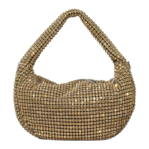 Fehploh Glitzernde Strass-Mode-Knödeltasche for Damen, glitzernde Hobo-Tasche, schlichte Diamant-Abend-Clutch, stilvolle Achseltasche, schicke Clutch-Tasche (Gold) von Fehploh