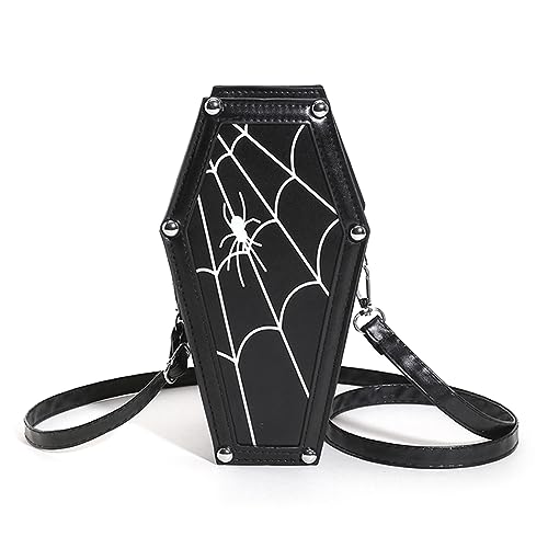 Fehploh Gothic-Umhängetasche für Damen, PU-Leder, Sarg, Cosplay, Kosmetiktasche, verstellbarer Riemen, Halloween-Geschenk für Frauen, Schwarz , 220.00x120.00x80.00mm/8.66x4.72x3.15inch von Fehploh