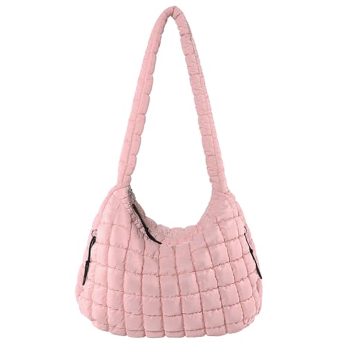 Fehploh Große Kapazität, gesteppte Blasen-Umhängetasche, einfarbig, modisch, gepolsterte Umhängetasche for Damen, stilvolle Pendeltaschen, Messenger-Tasche (Rosa) von Fehploh