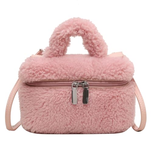 Fehploh Große Kapazität, stilvolle Umhängetasche, einfarbig, flauschige Pendeltasche, modische Damen-Schultertasche, verstellbarer Riemen, tägliche Umhängetasche (Rosa) von Fehploh