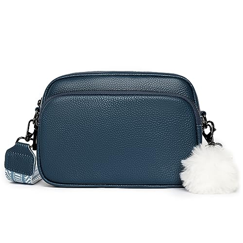 Fehploh Große Kapazität, vielseitige Umhängetasche, echtes Leder, breiter verstellbarer Riemen, Damen-Handyhülle, Pendler, Geldbörse mit Anhänger, blau, 210.00x150.00x80.00mm/8.27x5.91x3.15inch von Fehploh