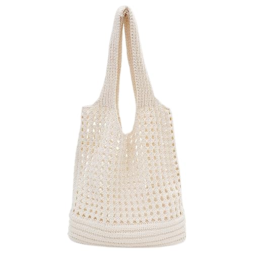 Fehploh Häkel-Strandtasche für Damen, großes Fassungsvermögen, Fischernetz, weich, hohl, für Urlaub, Picknick, Party, weiß, 37*30*3cm/14.43*11.7*1.17in von Fehploh