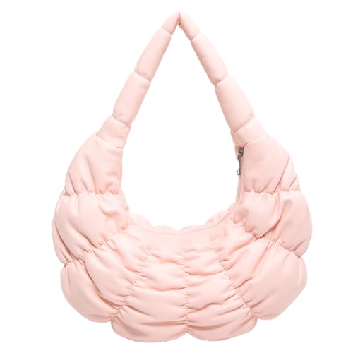 Fehploh Halbmond-Achseltasche for Damen, großes Fassungsvermögen, PU-Falten-Unterarmtasche, Halbmond-Umhängetasche, einfarbig, for Outdoor-Reisen (Rosa) von Fehploh