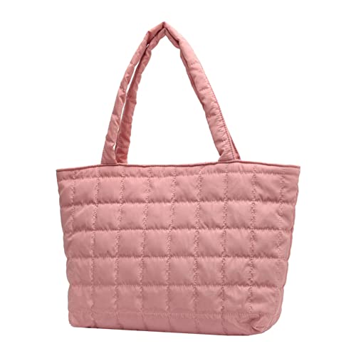 Fehploh Handtaschen mit Rautenmuster, Einkaufstasche für Damen, solide Herbst-Winter-Damen-Einkaufstasche, gesteppte Geldbörsen für den täglichen Urlaub (Rosa) von Fehploh