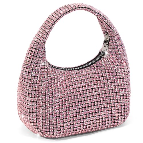 Fehploh Kleine Luxus-Clutch-Tasche mit Reißverschluss, für Partys, Frauen, glitzernde Abendtaschen, einfarbig, für Hochzeiten, Clubs, rose, 150.00x100.00x70.00mm/5.91x3.94x2.76inch von Fehploh