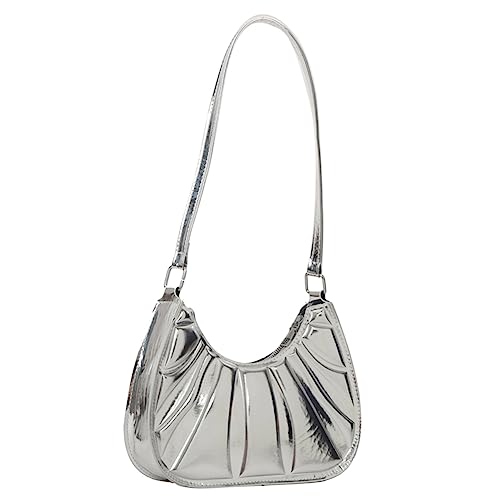 Fehploh Lässige Damen-Handtasche für Pendler, modisch, plissiert, PU-Leder, tragbar, einfarbig, Designer-Handtaschen, silber, 25.5x18.5x6.5cm/10.04x7.28x2.56in von Fehploh