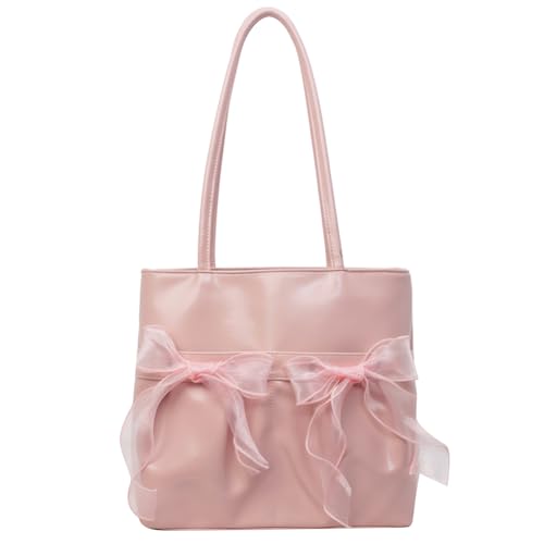 Fehploh Lässige Damen-Tragetasche, PU-Leder, modische Schultertasche, Reißverschluss, Reise-Unterarm-Handtasche, Mädchen-Outdoor-Tagestasche (Rosa) von Fehploh