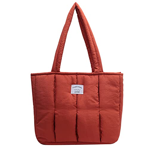 Fehploh Lässige Tragetasche, große Kapazität, Damen-Schulterhandtasche, Baumwolle, gepolstert, einfarbig, weich, tragbar, Designer für Büro, Reisen (Orange) von Fehploh