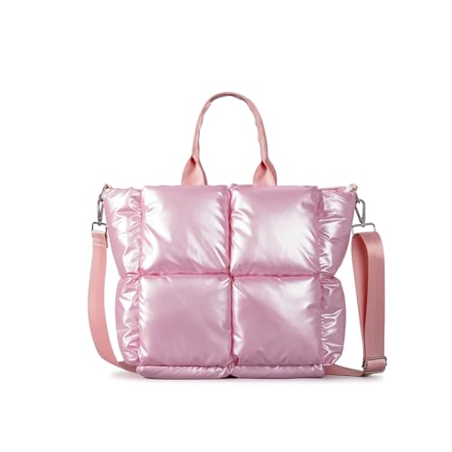 Fehploh Leichte gesteppte Tragetasche, vielseitige weiche Umhängetasche, bauschige Umhängetasche, Damen-Puffer-Einkaufstasche, Winter-Dating-Tasche (Rosa) von Fehploh